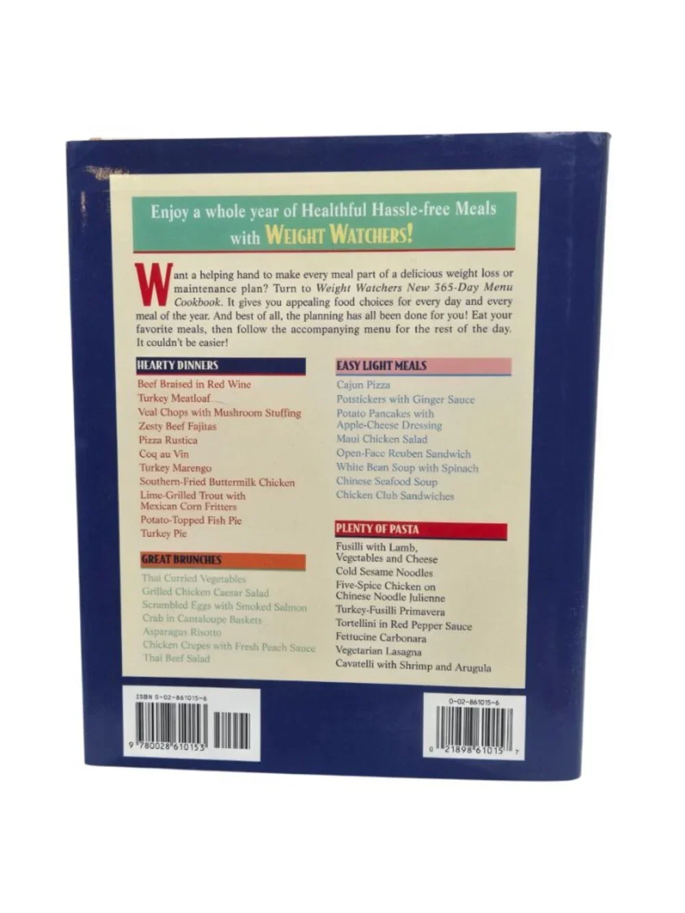 Weight Watchers New 365-Day Menu Cookbook Hardcover 1996 Complete Meal Planning